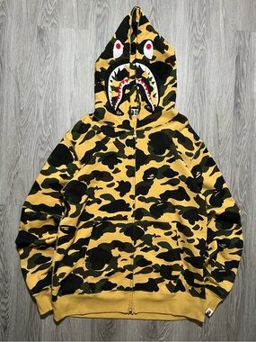 Bape 1st camo Shark PONR Hoodie authentic full zip mens XXL sweater AOP